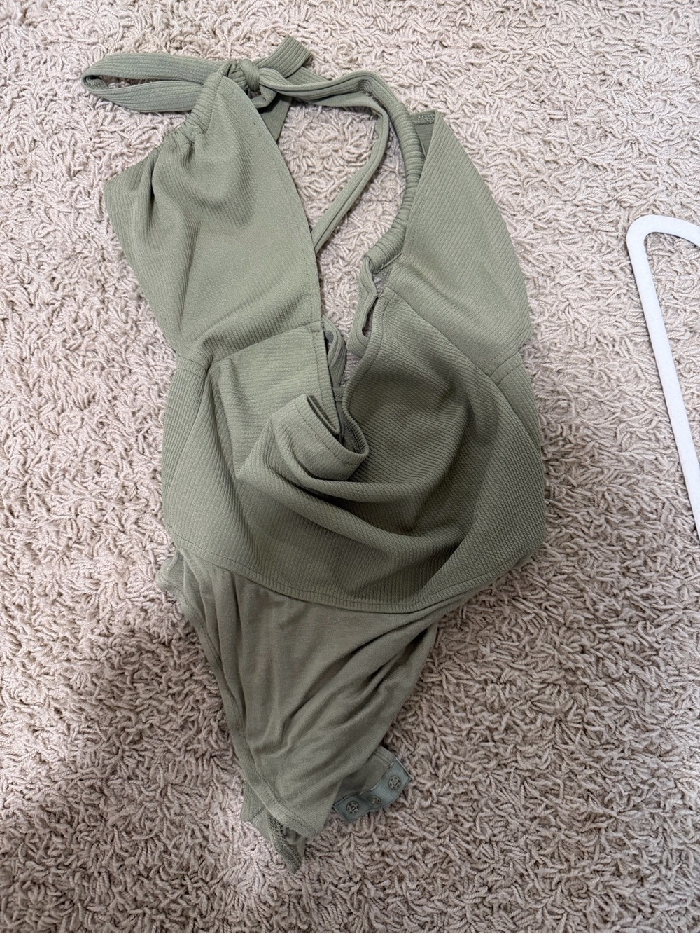 Princess Polly Olive Ribbed Halter Bodysuit